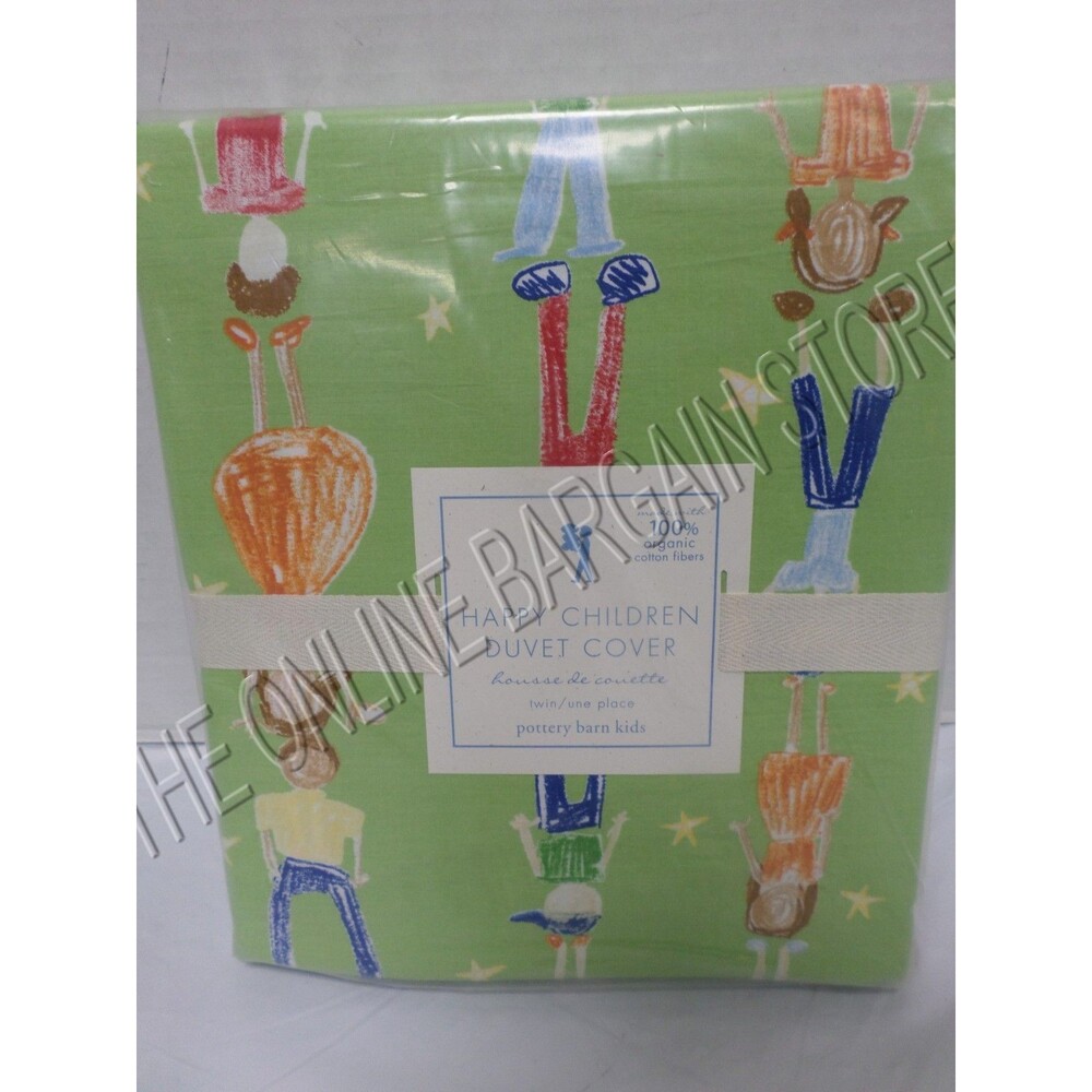 Pottery Barn Kids PBK Happy Children Organic Bed Duvet Cover Twin Green